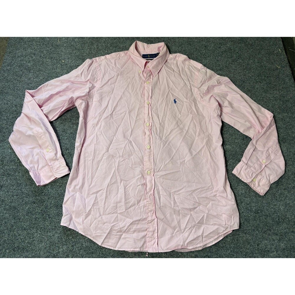 Ralph Lauren Dress Shirt Mens XL Pink Feather Weight Twill Button-Down Cotton